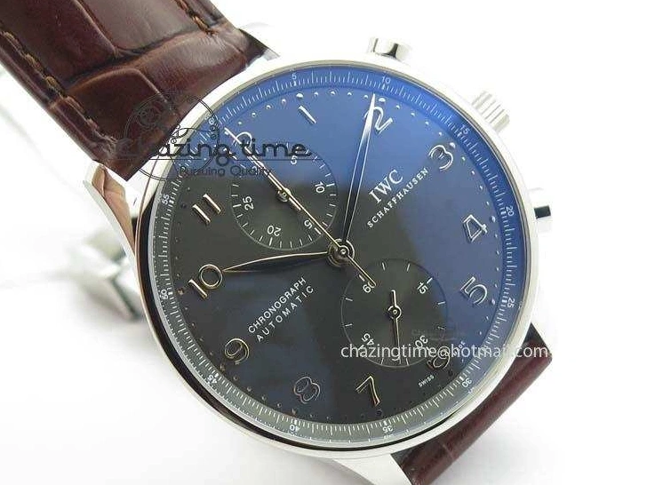 MIROTIME 0719 Supportive Portuguese Chrono IW371431 ZF 1:1 Best Edition Gray Dial On Brown Leather Strap A79350 (Slim Movement) 7261